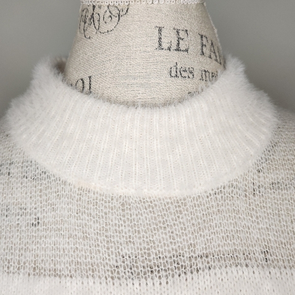 Fluffy White Stripe Knit Sweater - Picture 7 of 10